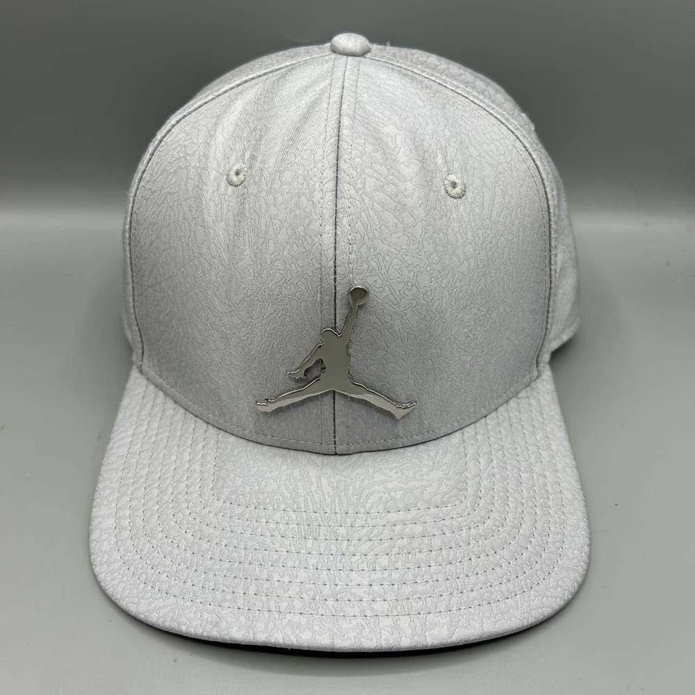 Air Jordan Hat Men Gray Cement Elephant Metal Logo Jumpman Snap Back Cap